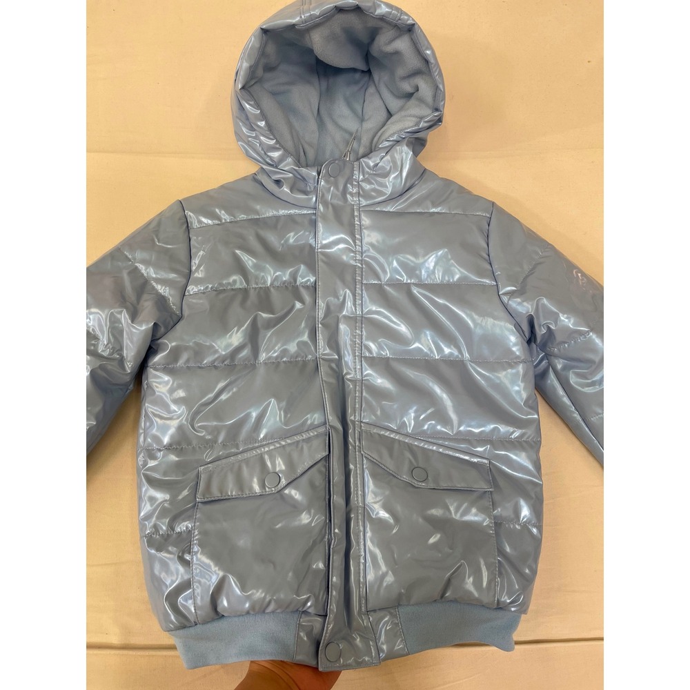 Cat & Jack Girls Light Blue Shiny Puffer Jacket Hooded S 6/7